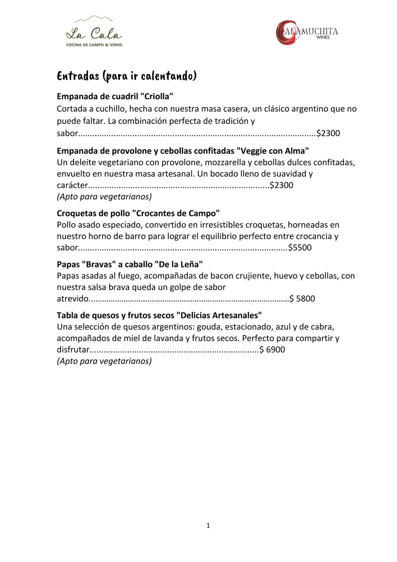 Menu La Cala - Cocina De Campo & Vinos-7